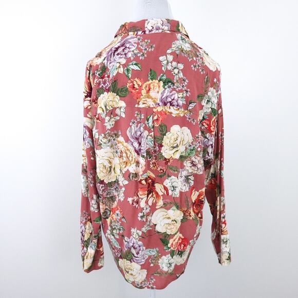 Zara Button Down Floral Shirt Medium Cute Career Casual Top Cottage Core Flowers - Picture 3 of 6